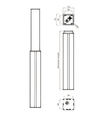 2-Stage DC Motor Aluminum Actuators Telescopic Lifting Columns
