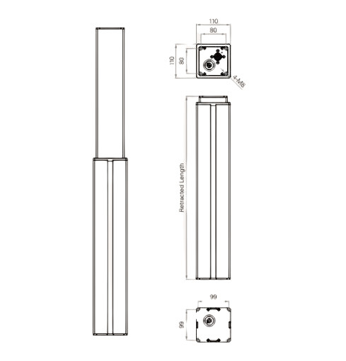 2-Stage DC Motor Aluminum Actuators Telescopic Lifting Columns