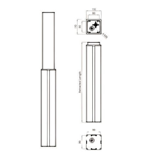 2-Stage DC Motor Aluminum Actuators Telescopic Lifting Columns